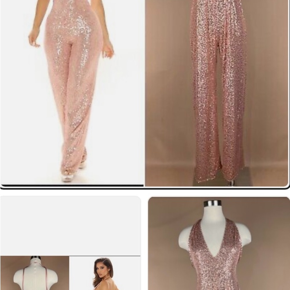 Fashion Nova Gold Sequin Jumpsuit Glamorous Evening Wear